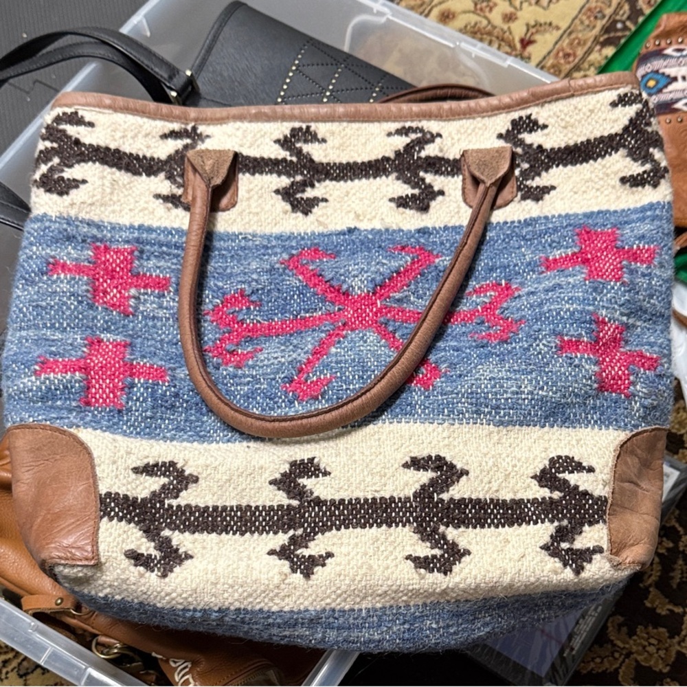 Bohemian Beige and Blue Tote Bag